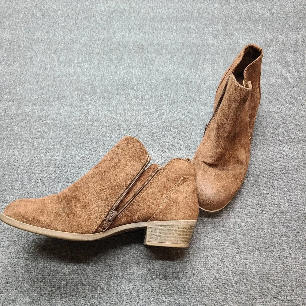 Arizona Jean Co Brown Suede Ankle Booties‎ Side Zip Block Heel Women Size 7